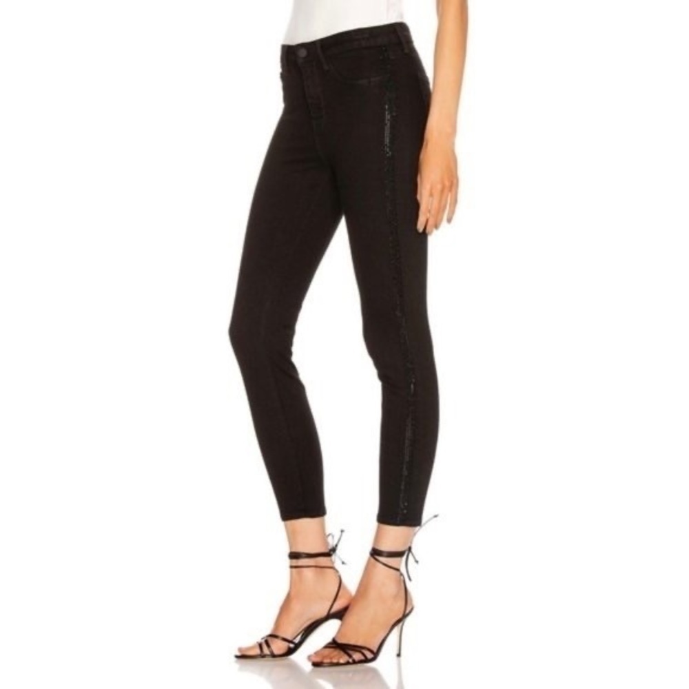 L’AGENCE Margot Crystal Tux Stripe Skinny Jeans in Noir - sz 30 - Picture 4 of 11
